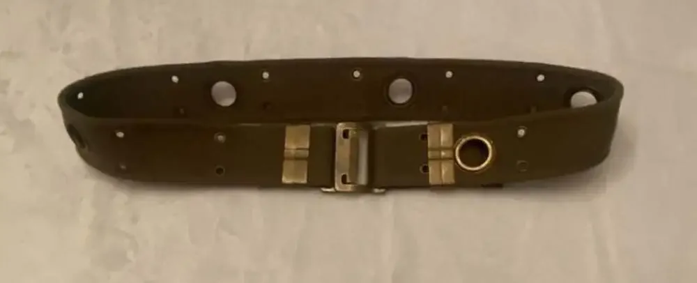Military Style Olive Green Canvas Webbing Belt with Brass Hardware and Grommets